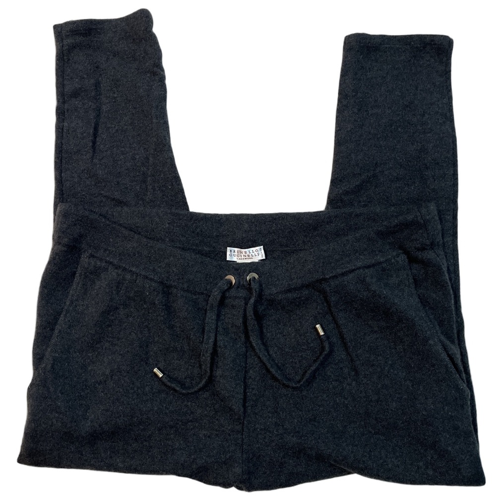 Brunello Cucinelli 100% Cashmere Charcoal Gray Joggers drawstring waist luxury